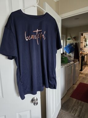 Navy Blue "Beautiful" Graphic Tee with Rose Gold Script